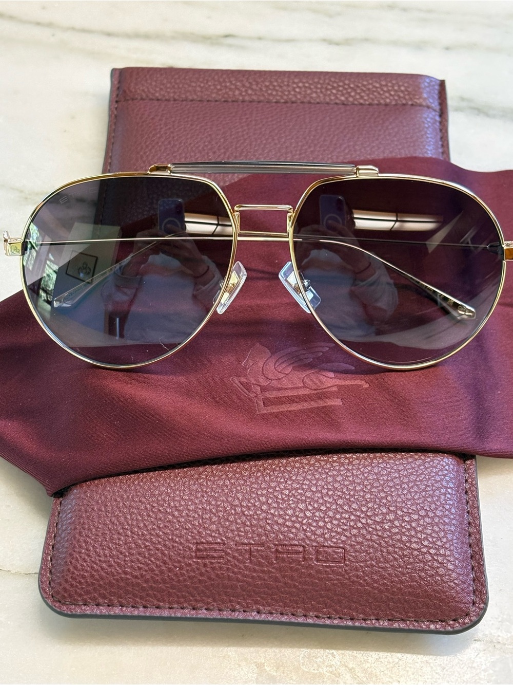 Etro Pilot Gold Sunglasses 0022/S like new Etro case, cloth 61 - 16 - 145 - Picture 5 of 11